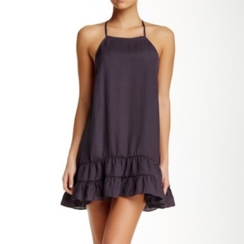 Free People Dark Purple Mini Ruffle Dress
